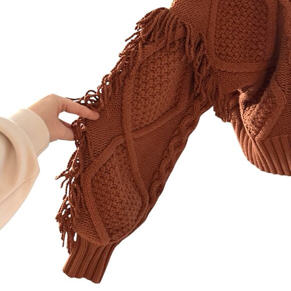 Line & Dot Jasper Chunky Oversized Fringe Sweater Rust Burnt Orange Small - Picture 9 of 13